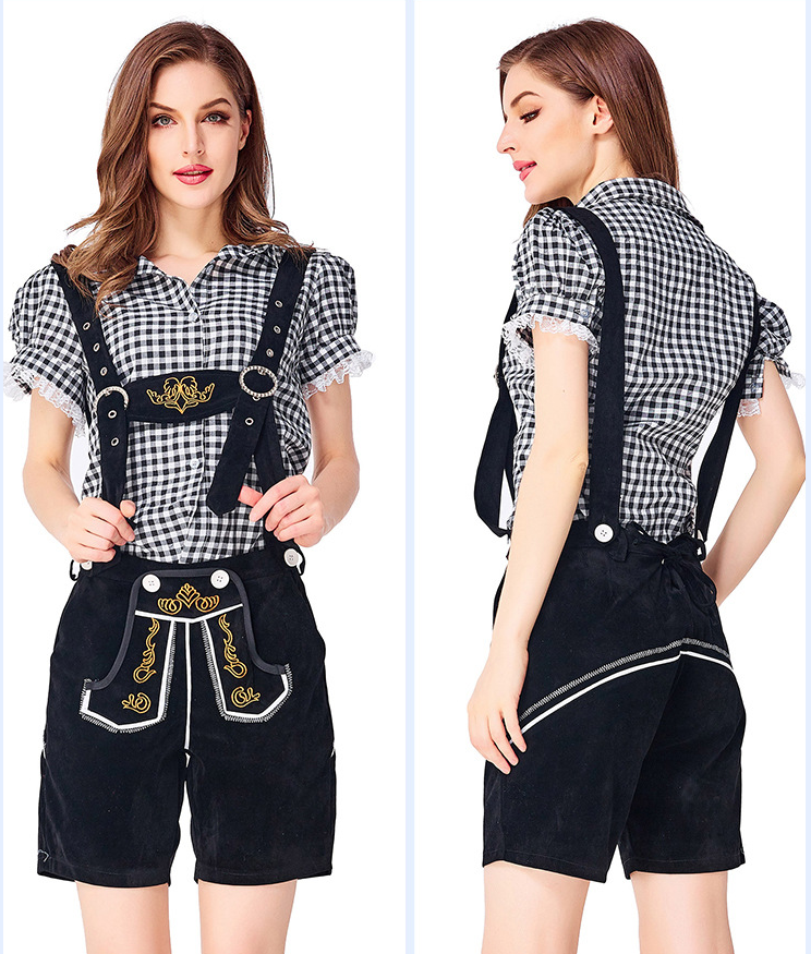 Womens Oktoberfest Outfit Embroidered Blouse with Lederhosen Shorts